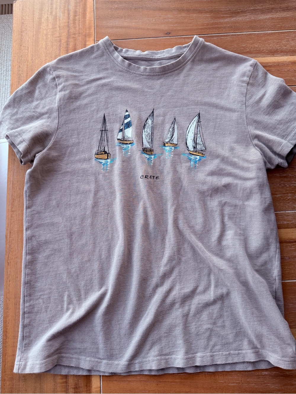 Crete Sailboat Graphic Short Sleeve Tee - Light Brown